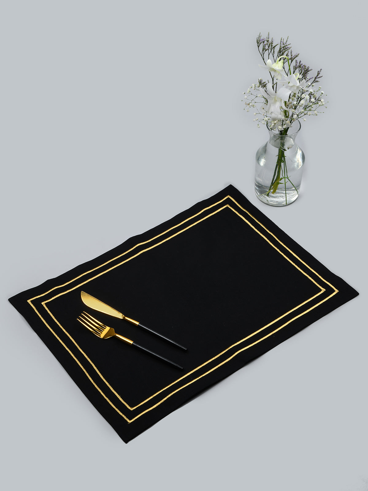 Romanov | Two Line Embroidery Mat - Black & Gold