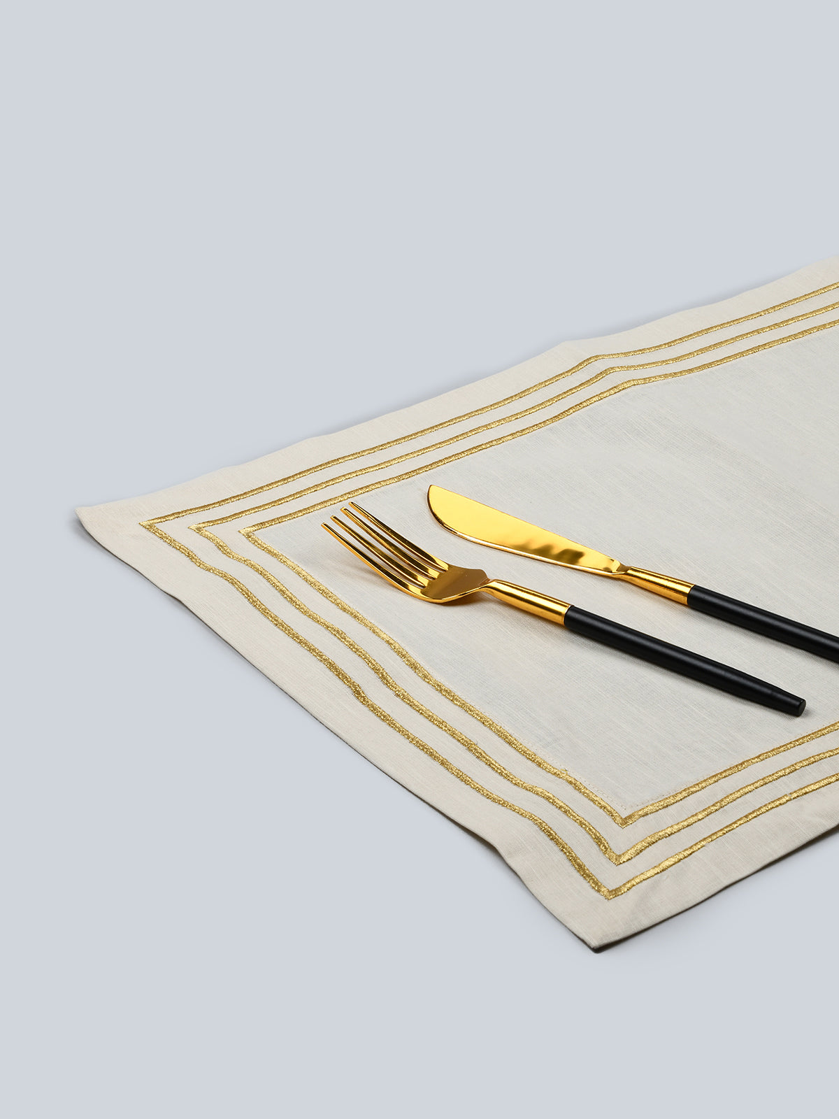 Windsor | Three Line embroidery Mat - Beige & Gold