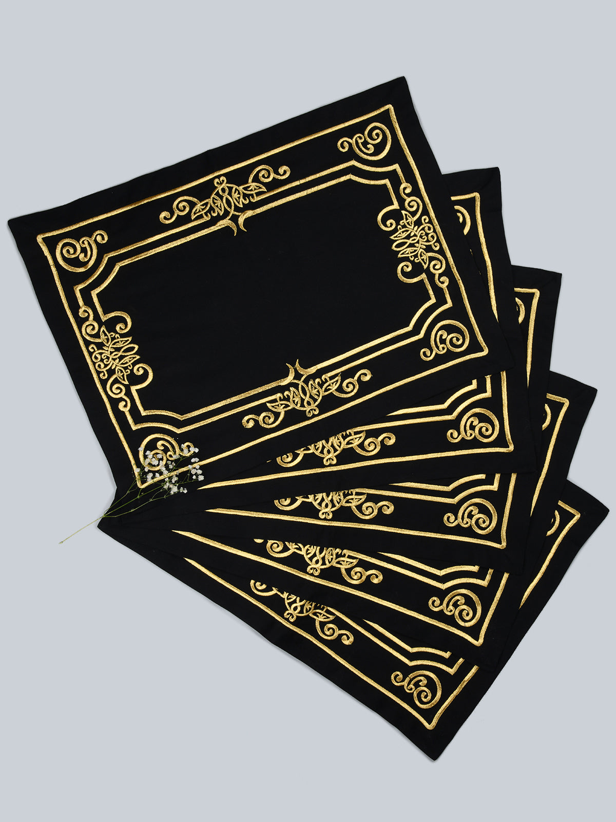 Portugal | Baroque Border Embroidery Mat - Black & Gold