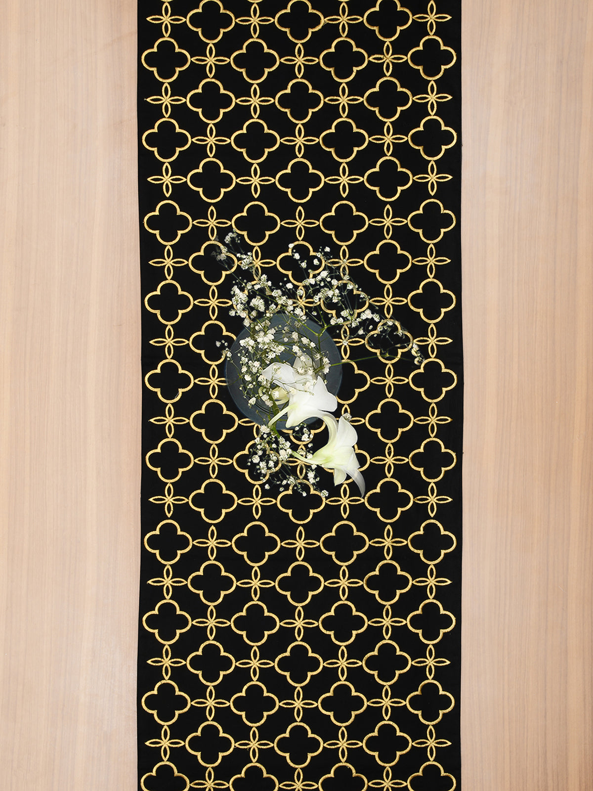 Moroccan Embroidery Runner - Black/Gold