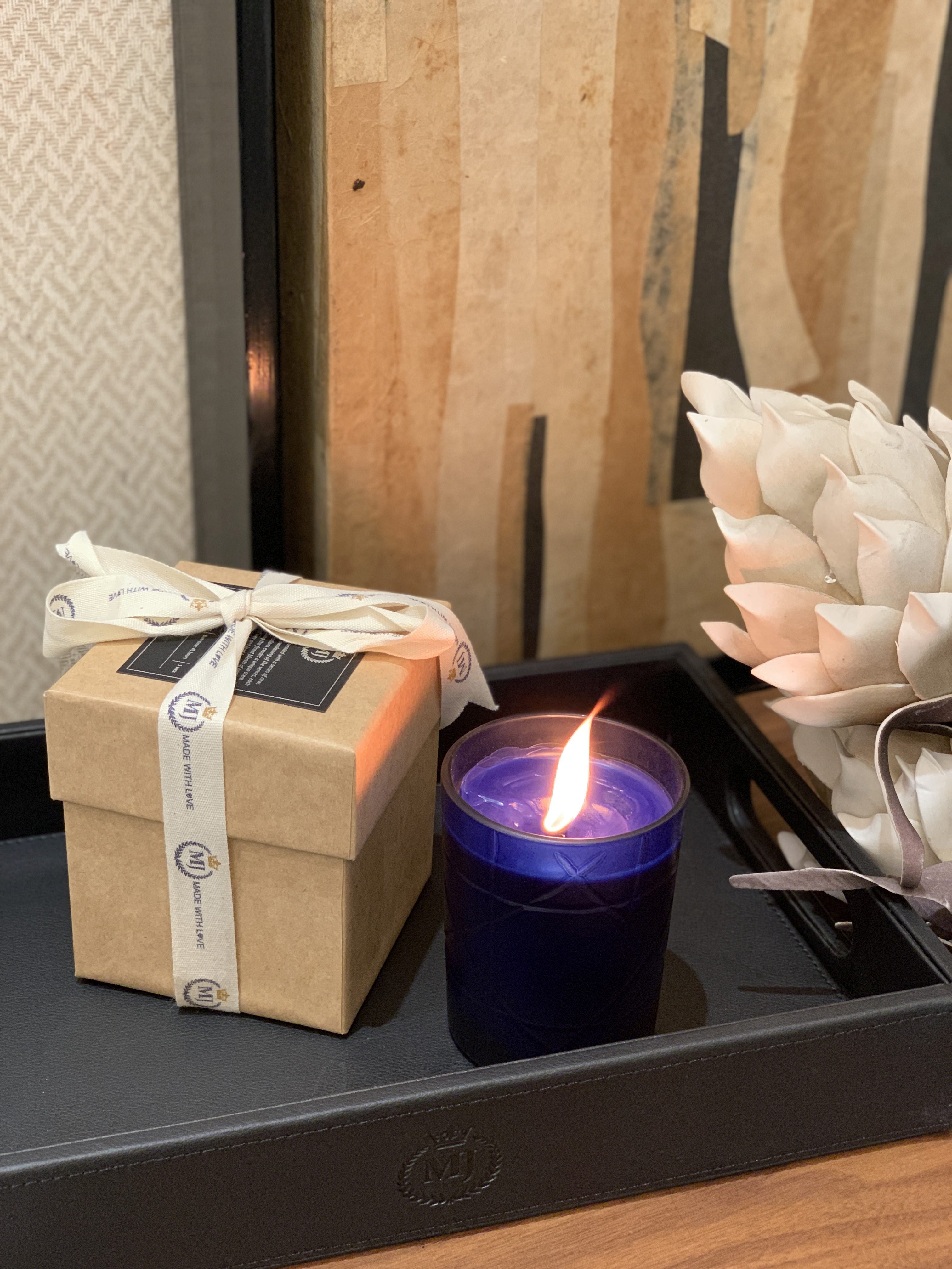 Cutwork glass candle blue