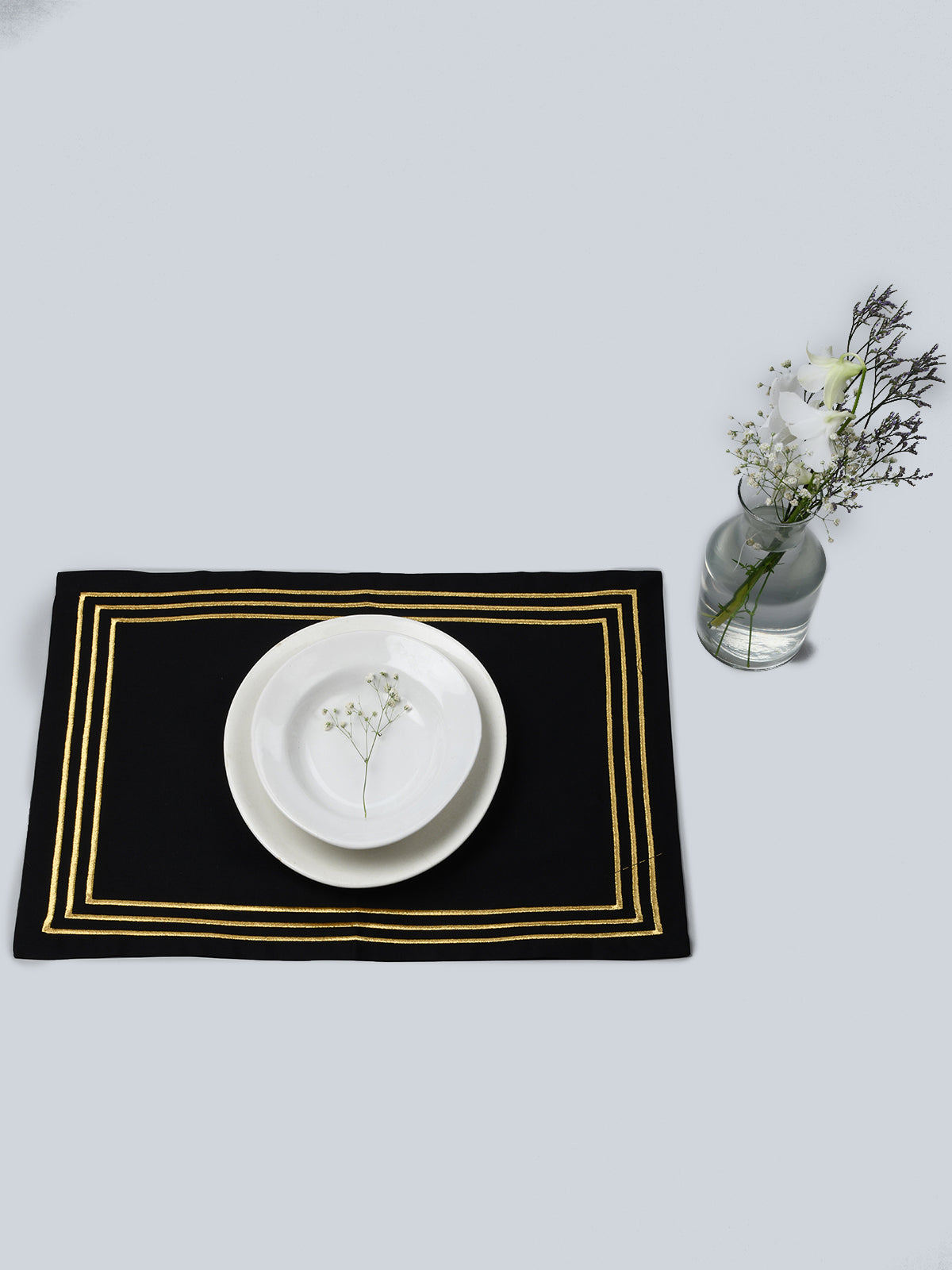 Windsor | Three Line embroidery Mat - Black & Gold