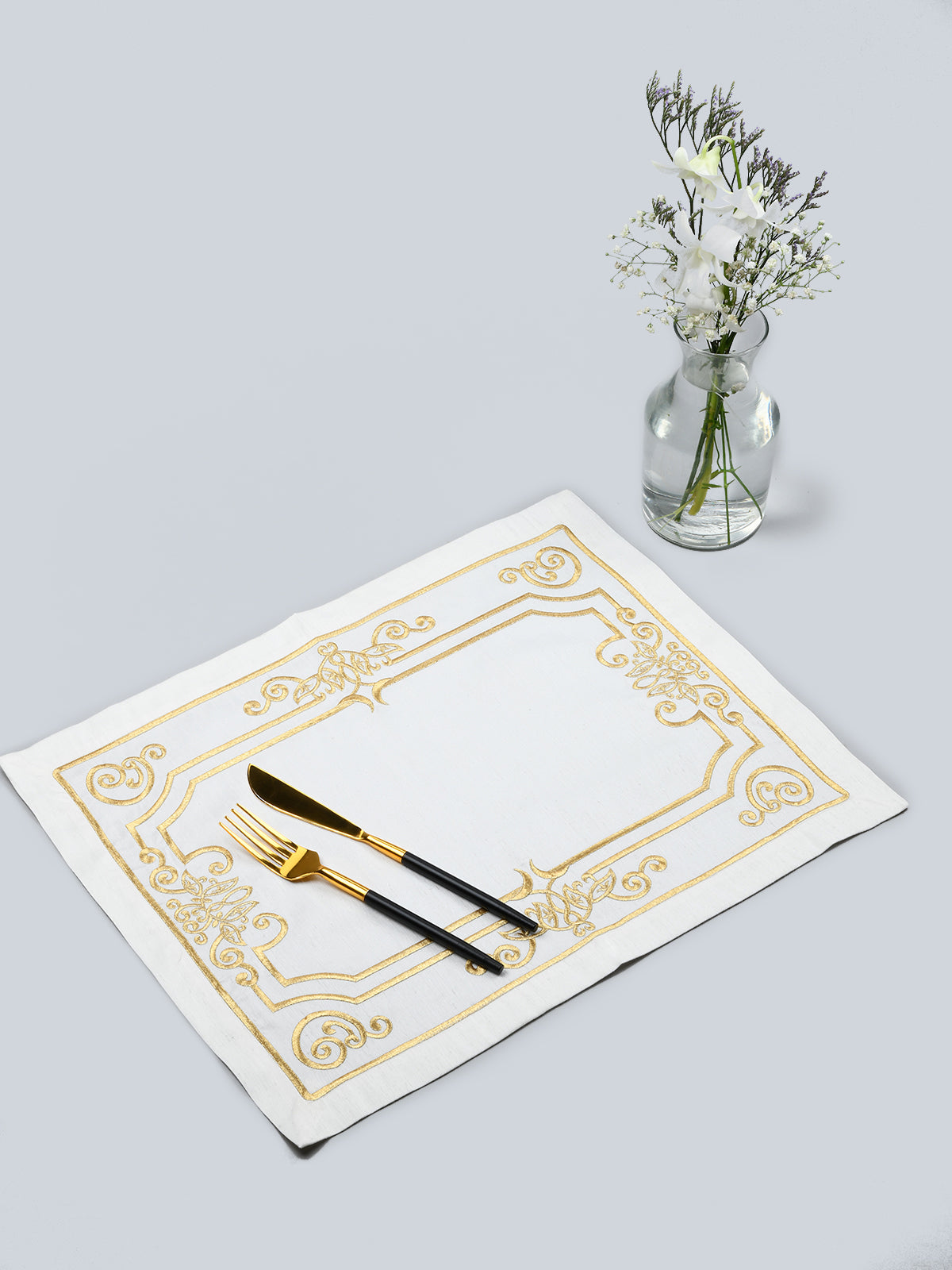 Portugal | Baroque Border Embroidery Mat - Cream & Gold