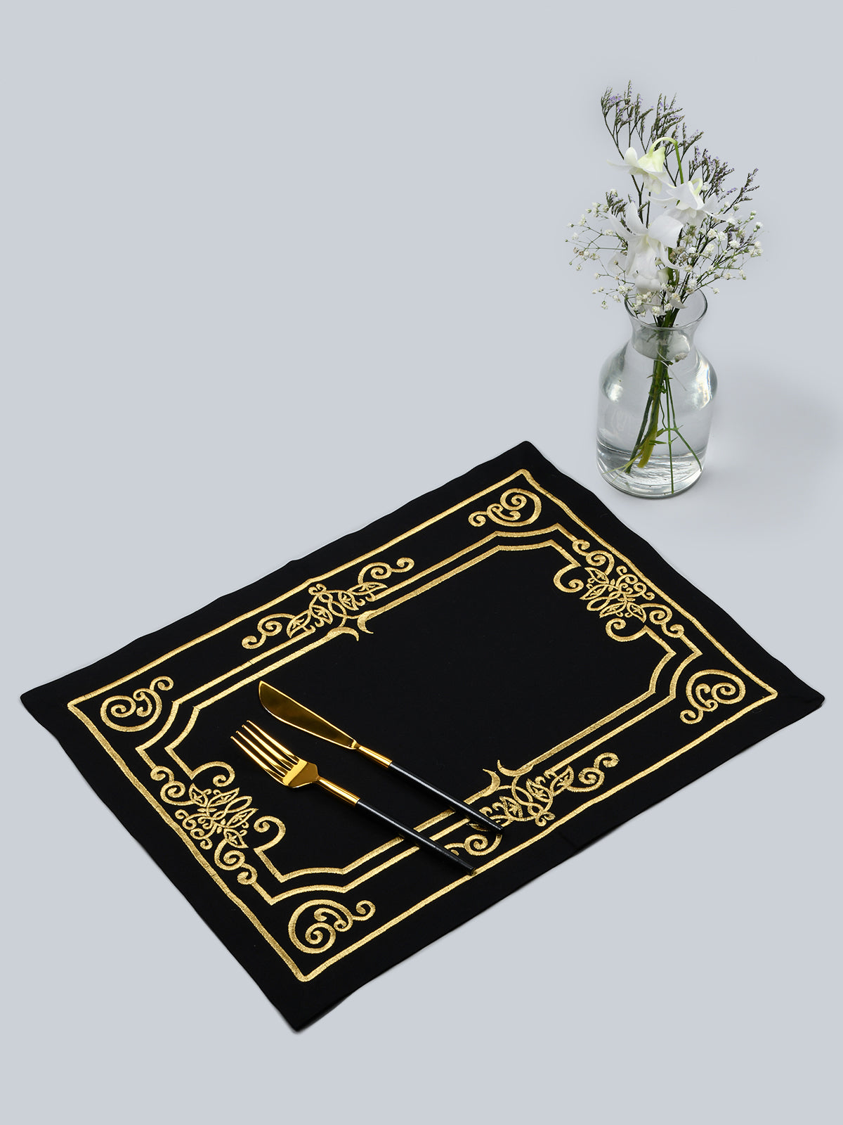 Portugal | Baroque Border Embroidery Mat - Black & Gold