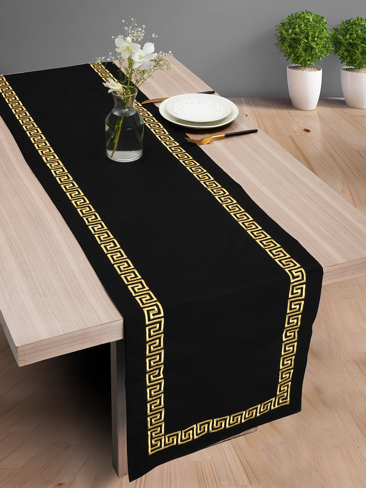 Greek Embroidery Runner - Black