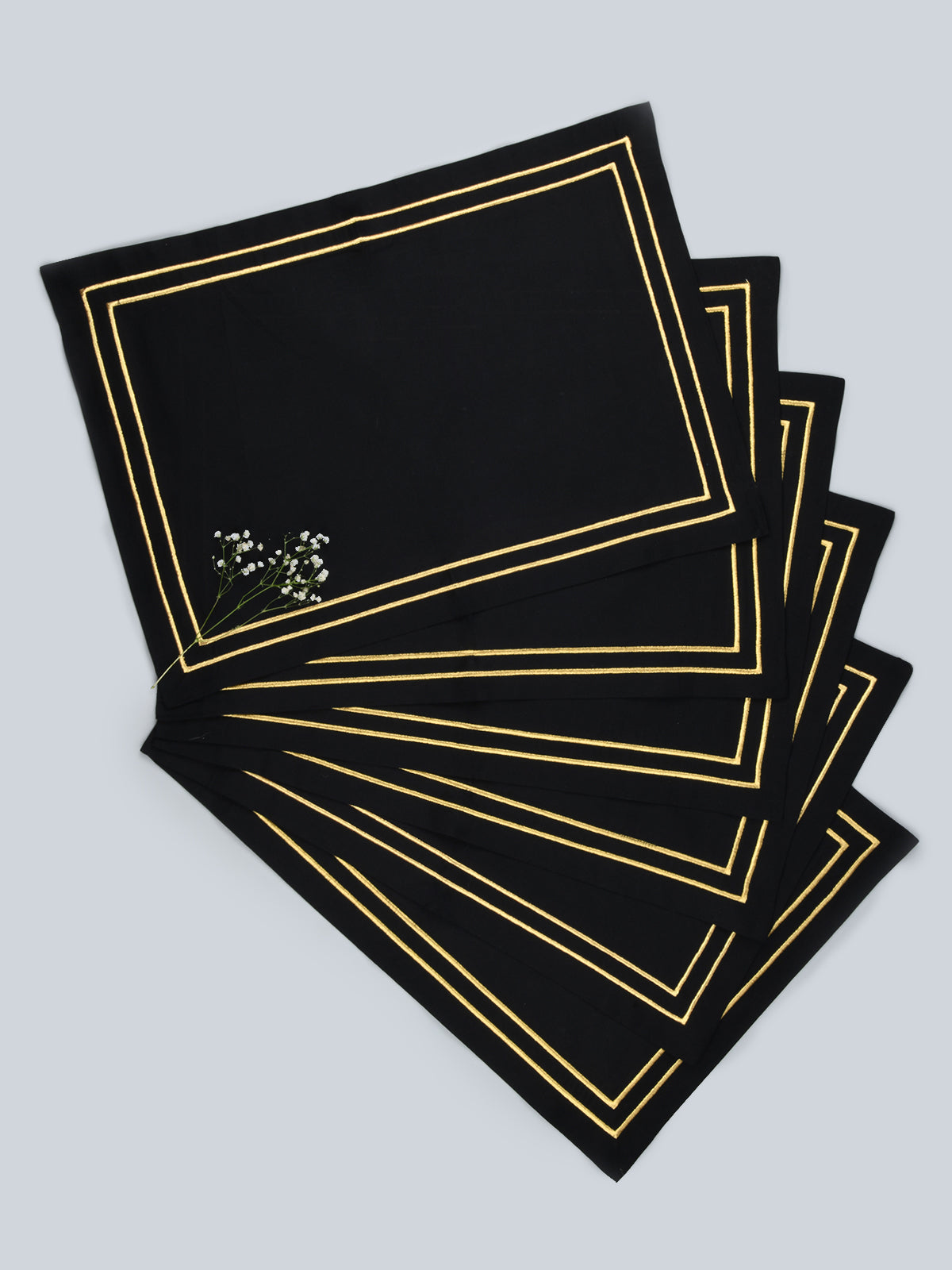 Romanov | Two Line Embroidery Mat - Black & Gold