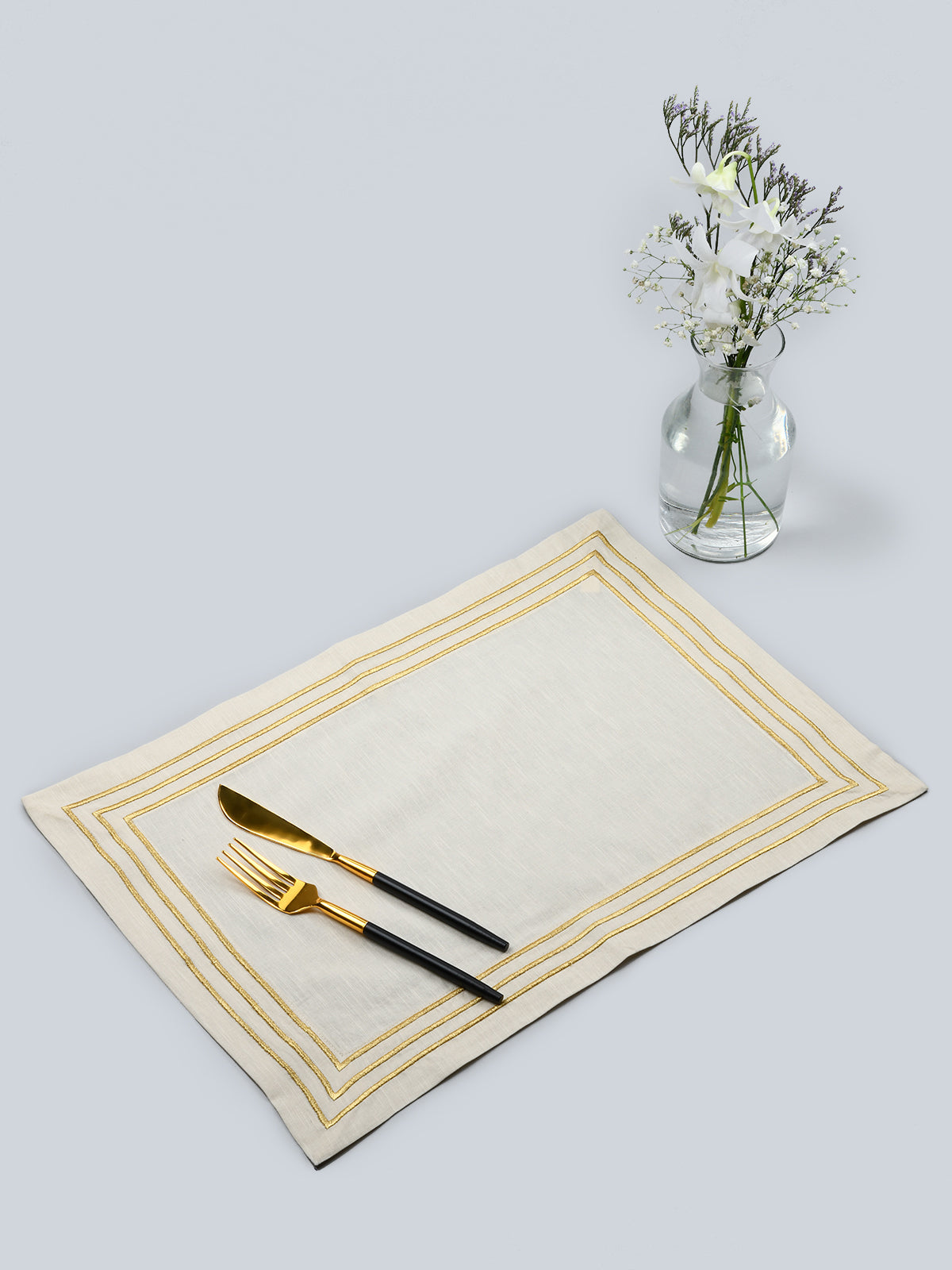 Windsor | Three Line embroidery Mat - Beige & Gold