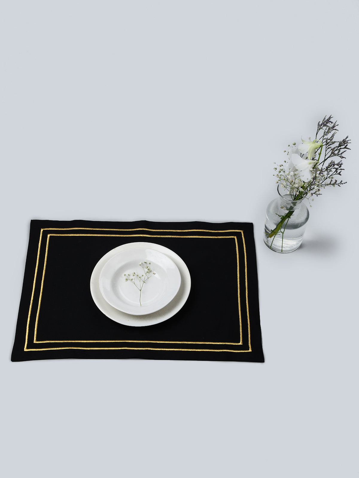 Romanov | Two Line Embroidery Mat - Black & Gold
