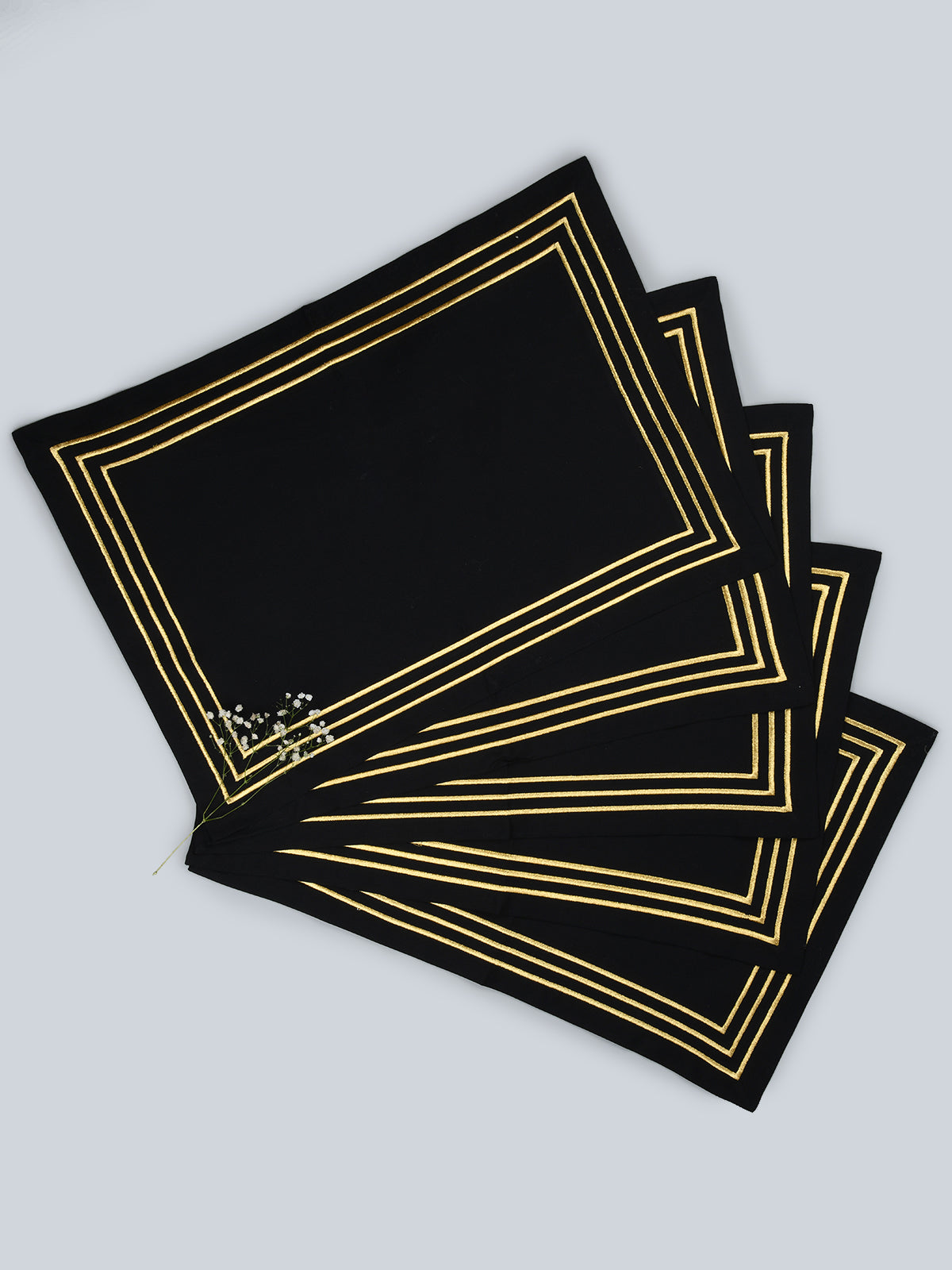 Windsor | Three Line embroidery Mat - Black & Gold