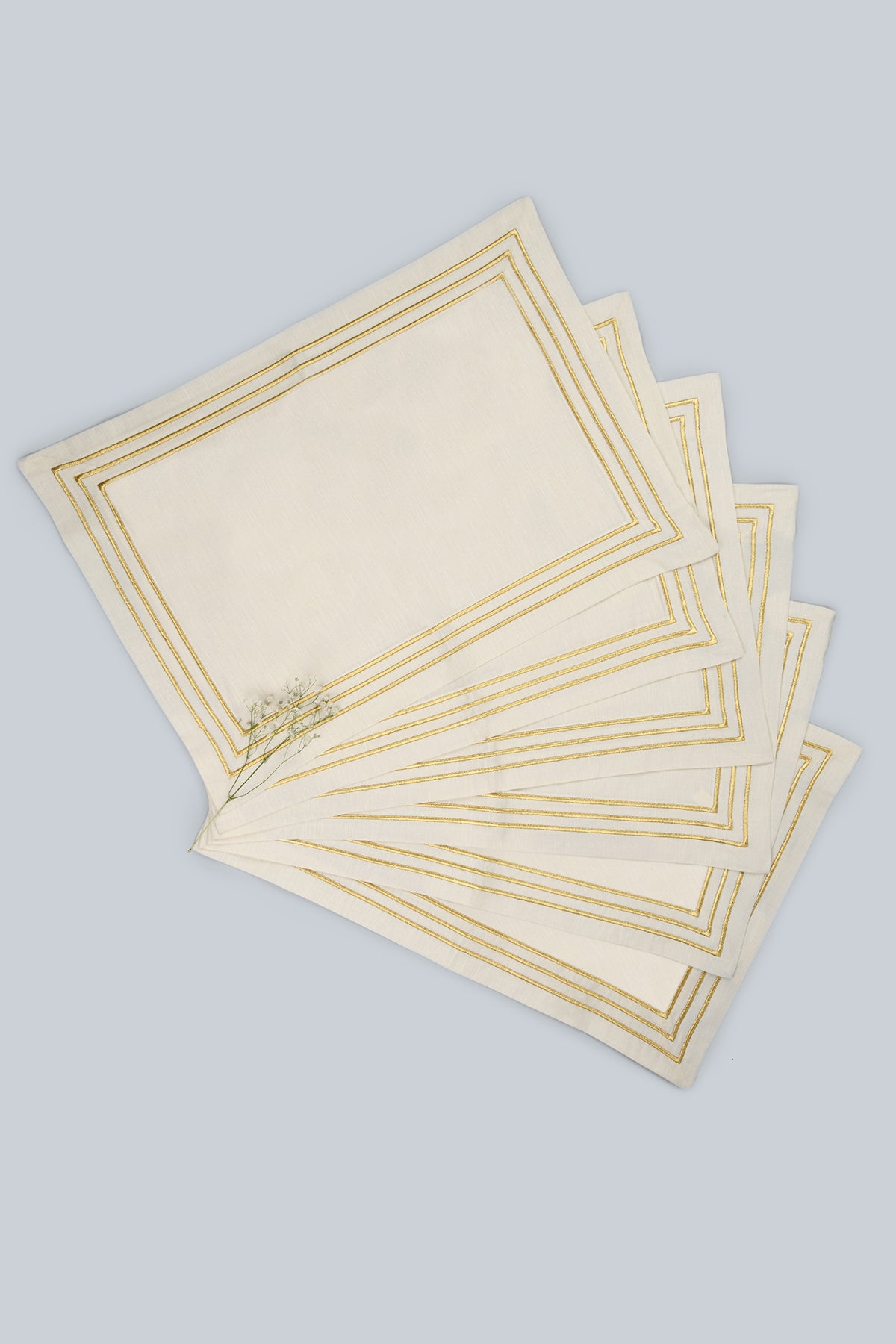 Windsor | Three Line embroidery Mat - Beige & Gold