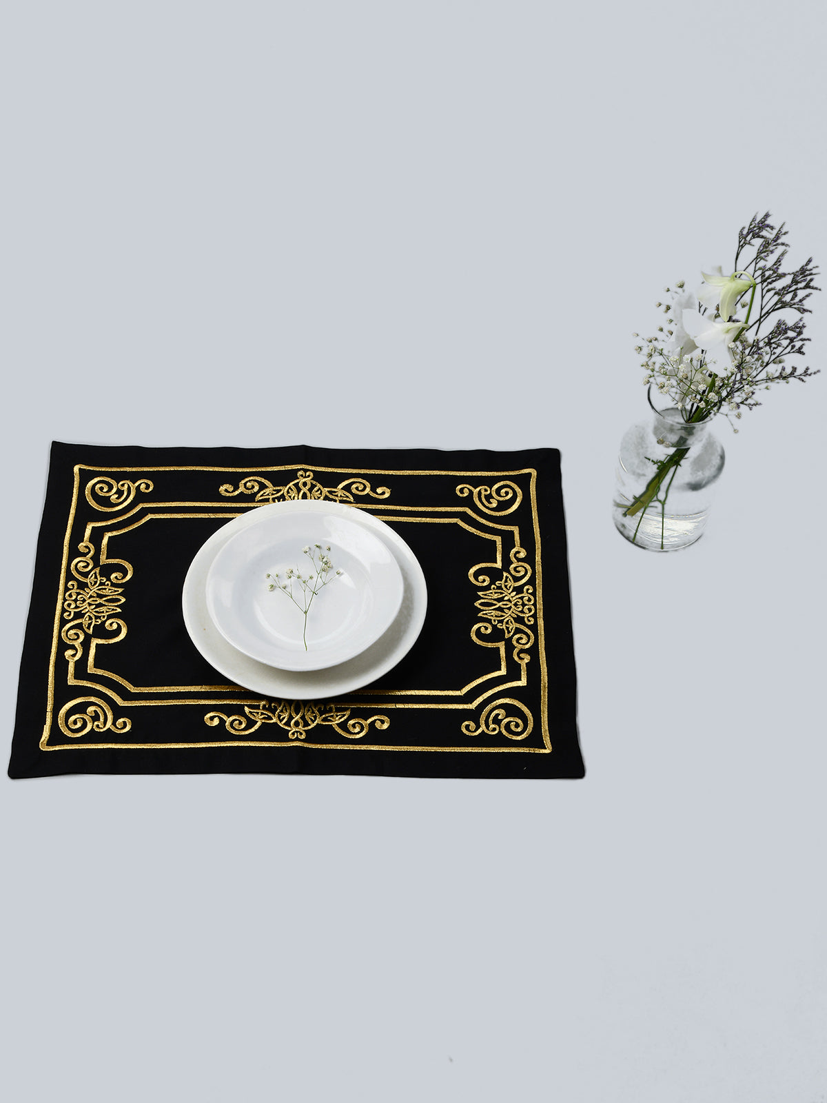 Portugal | Baroque Border Embroidery Mat - Black & Gold